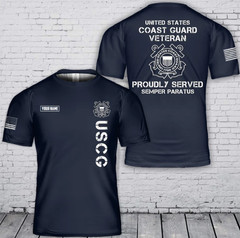 Custom Name US Coast Guard (USCG) Veteran Proudly Served 3D T-Shirt