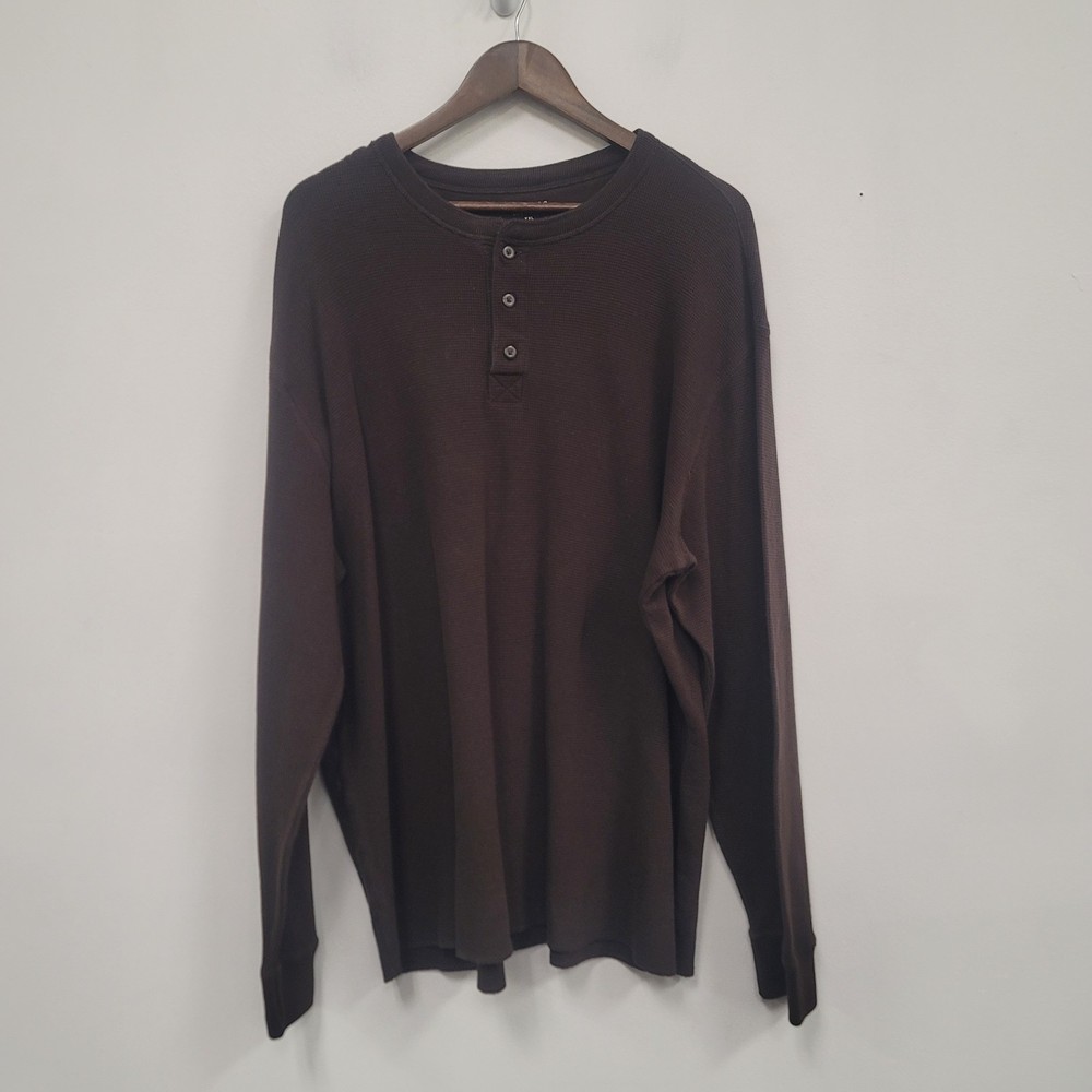 Sonoma Mens Brown Waffle Thermal Henley Shirt Size XXL Outdoor Base Layer Hiking