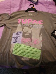 2PAC Tupac Graphic Print Crew Neck Short Sleeve T-Shirt L Gray Cotton Blend