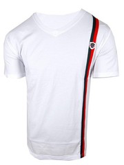 Mens T- Shirt Italian Side Sport Stripe Badge V-Neck Slim Fit Stretch Casual