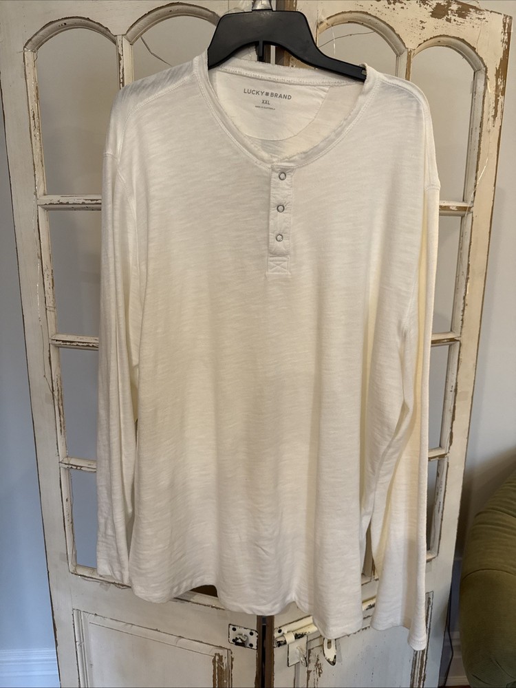 Lucky Brand Mens XXL Long Sleeve Henley Shirt White Knit Pullover Casual New