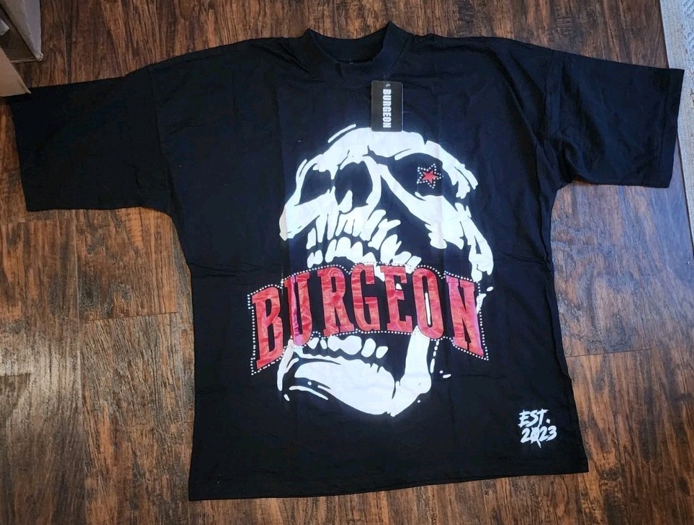 BURGEON OUTDOORS Skull Rhinestone Designer Cotton Short Sleeve T-Shirt Size 2XL