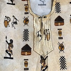 Shirt Pullover XL Broadcloth Short Sleeve Aztec Aborigine Pockets V Neck Boxy