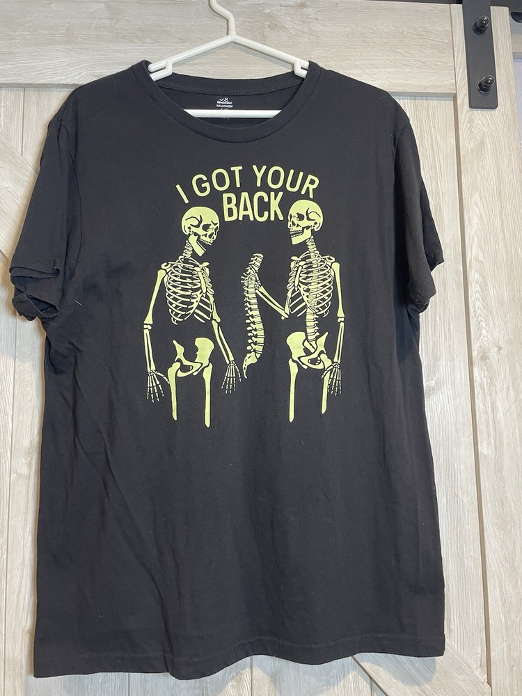 Celebrate Halloween T-shirt ‘I Got Your Back’ Womens Mens XL/XG Skeletons
