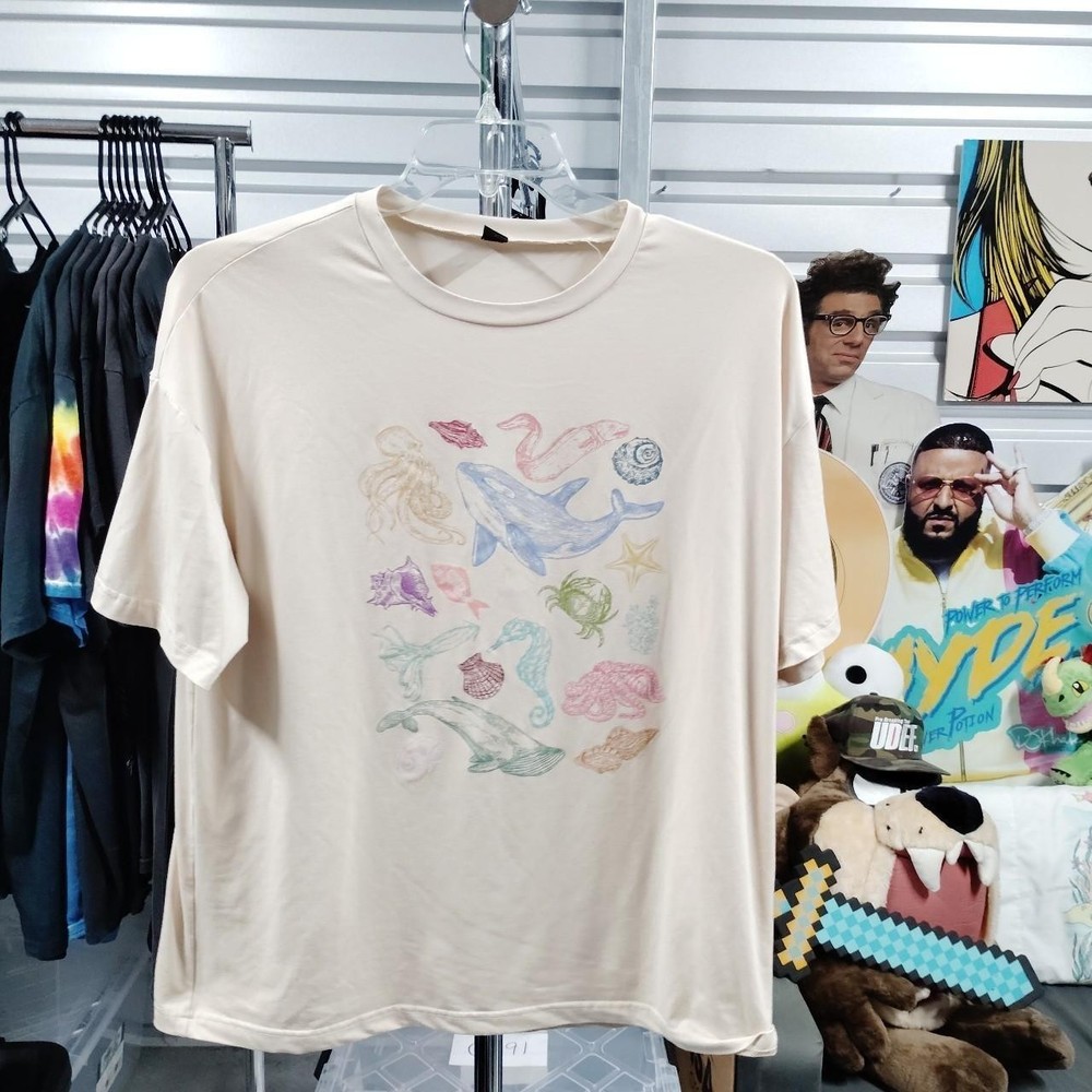 Ocean Wildlife Art Tee Shien Beige Size Large Pre Owned A291ed