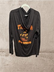 District Black Long-Sleeve Hooded Tee with Orange Badge