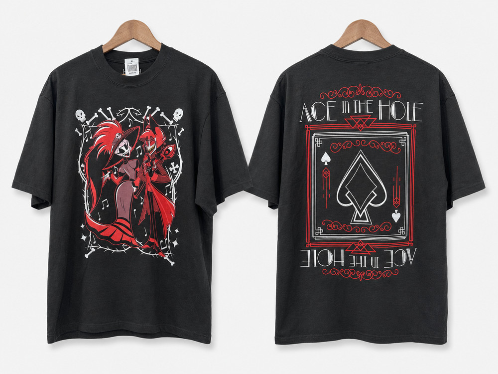 Hazbin Hotel Rosie & Alastor Ace Double-Sided T-Shirt Hot Topic Black Goth NWT