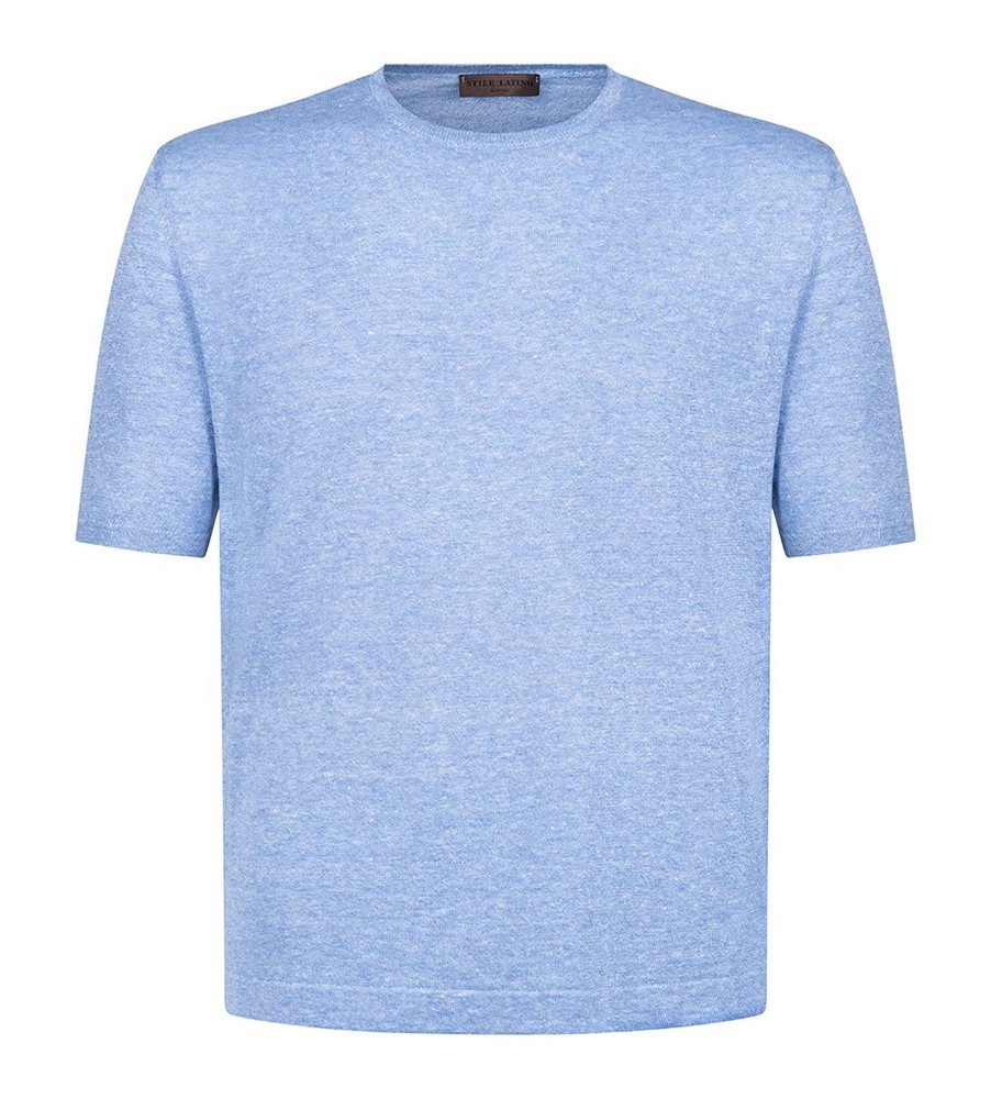 STILE LATINO t-shirt linen cotton EU 50 US 40 light blue melange normal fit