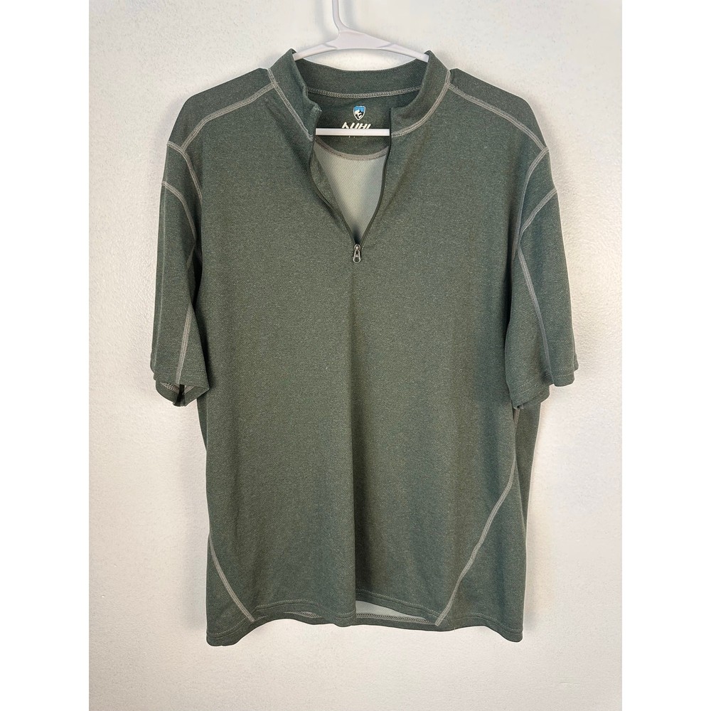 Kuhl quarter-zip short-sleeve pullover shirt olive green color contrast Medium