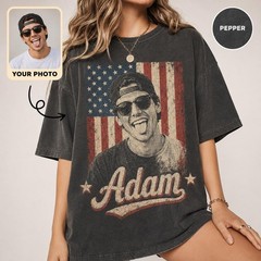 Custom Photo Patriotic Shirt Personalized USA Flag Portrait Tee