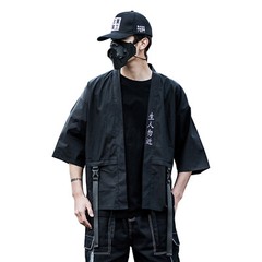 MFCT Men’s Japanese Kanji Streetwear Kimono Cardigan Loose Samurai T-Shirt