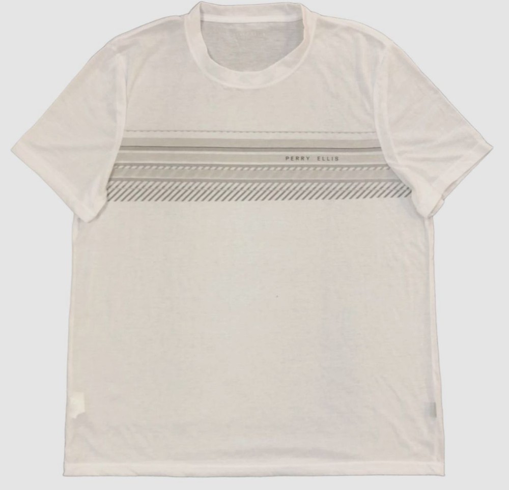 $38 Perry Ellis Men’s White Short-Sleeve Crewneck Logo Graphic T-Shirt Size S