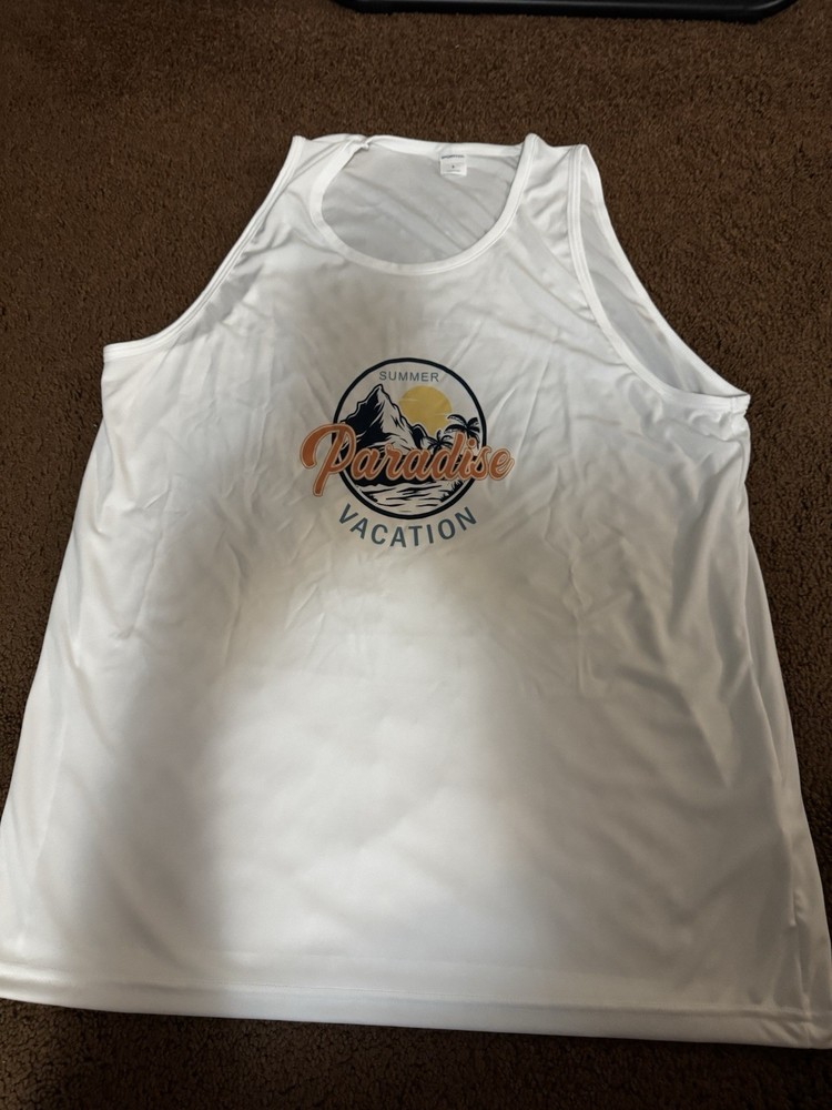 Sport-Tek Men’s White Graphic Print Tank T-Shirt Scoop Neck Sleeveless Knit M