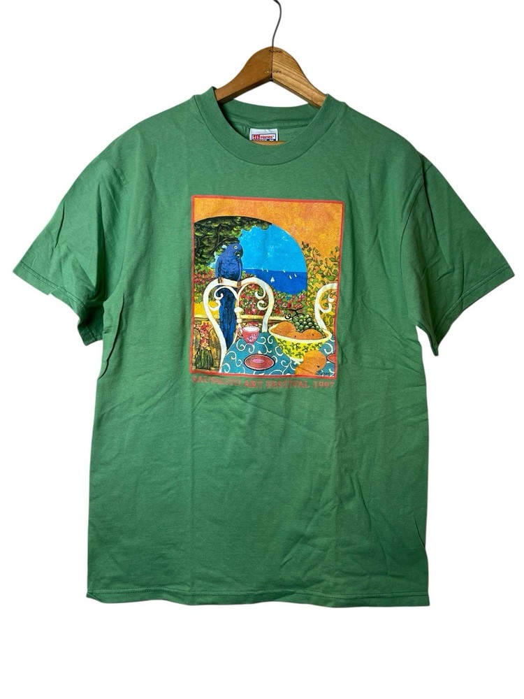 Vintage Art Festival Y2K Green Graphic Nature T-Shirt Size Medium Unisex