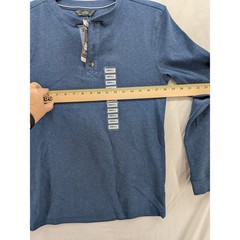 Members Mark Thermal Henley Tee S Blue Long Sleeve Tshirt Waffle Knit Layering