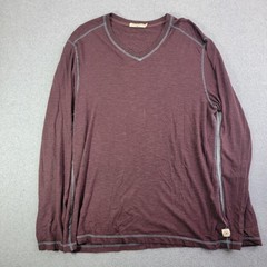 Agave Denim Shirt Mens L Purple V-Neck Long Sleeve Contrasting Trim Made In USA