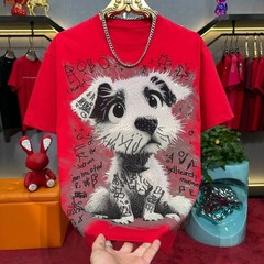 New Men Luxury Diamond Dog Rhinestones Fashion T-Shirt High Quality 3 Colors