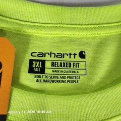 Carhartt K87 Shirt Men’s 3XL Tall Loose Irregular Pocket Yellow Heavyweight New