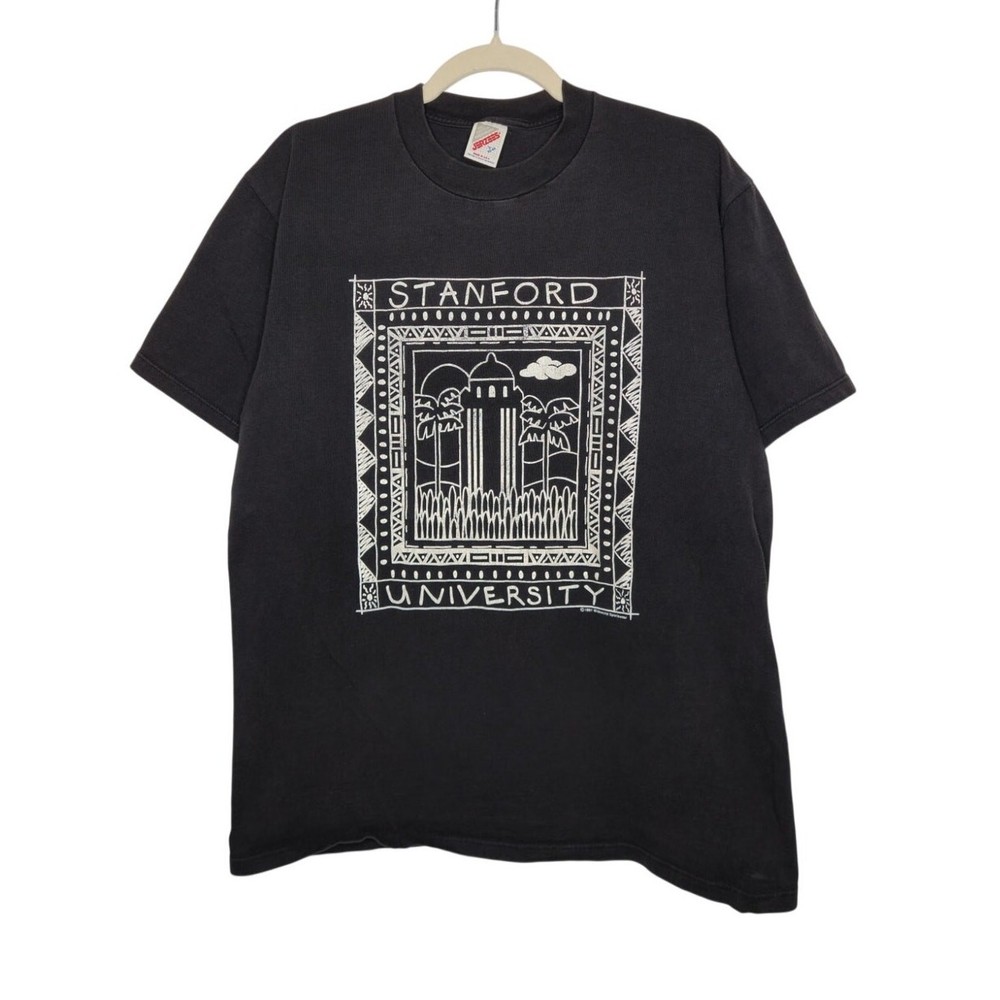 Vintage Stanford University Black Jerzees Large 90s Art College Sports Shirt