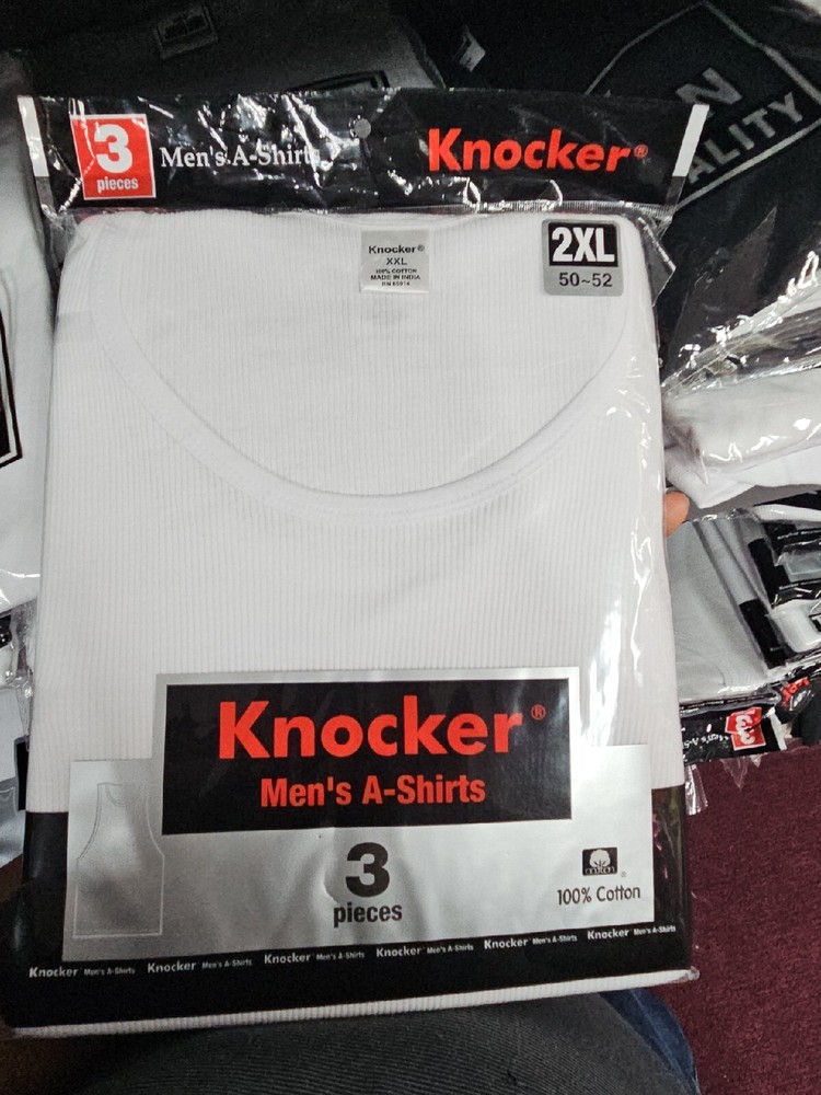 3 pack Knocker White A-Shirt White Beaters Tank Top Ribbed Men’s Under Shirt 2xl