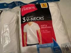 NEW- Hanes T Shirts Mens V-NECK Large White 2 / 3 Packs (6 TOTAL)- FIRST QUALITY