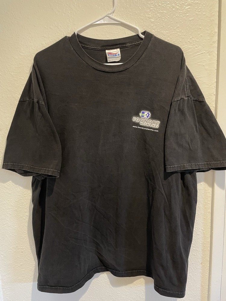 VINTAGE 90s Foundry Networks Tech Promo T-Shirt Hanes Beefy-T Black XXL Rare