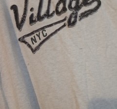 East Village NYC Flocked Logo T Shirt Mens XL Gray Felt Lettering Casual Tee