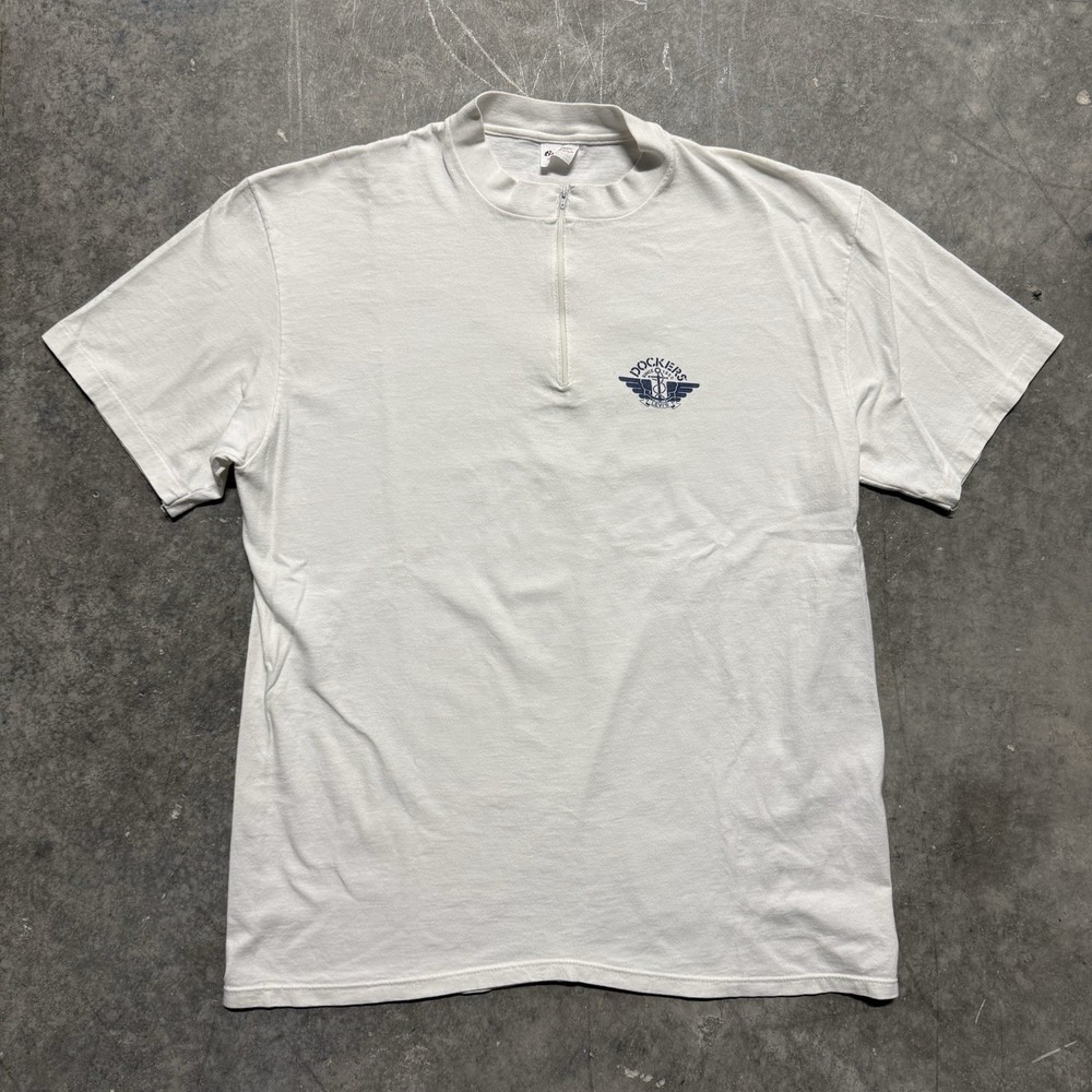 Dockers Levi’s VTG 80s Quarter Zip Promo T-shirt White XL Sherman Hi-Cru USA
