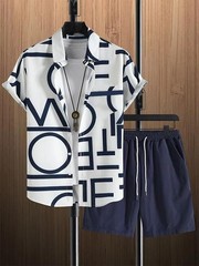 Men Summer Outfit 2-piece Set Short Sleeve T-shirt and Shorts Sweatsuit Set