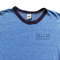 Vintage 70s Ringer T Shirt Heather Blue Russell Medium Tri Blend Rayon Gold Tag