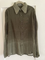Henry Duarte Olive Ombre Paisley Shirt Pearl Butts Bell Sleeves Y2K 2000sUSA M