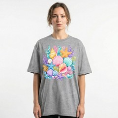 Colorful Seashells Coral Starfish T-Shirt Ocean Beach Summer Tee
