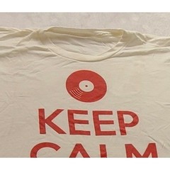 Keep Calm and Spin Records Vinyl Graphic T-Shirt Cream Red Men’s L Short sleeve