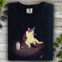 Funny Smoking Cat Graphic Shirt Meme Cat Lover Weird Gift Unisex Tee Retro
