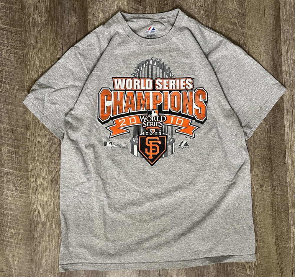 San Francisco Giants World Series Shirt Men’s XL Gray Majestic 2010 Y2K Vintage