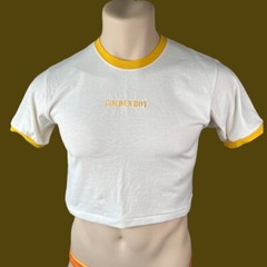 Personalizable Golden Boy custom embroidery men White ringer crop top T-shirt