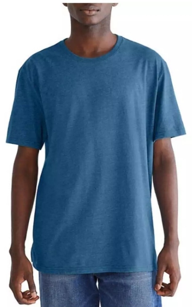 Lucky Brand Crewneck Ribbed Collar Side Slip Hem Short Sleeve Jersey Tee Blue S