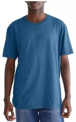 Lucky Brand Crewneck Ribbed Collar Side Slip Hem Short Sleeve Jersey Tee Blue S