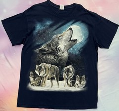Gildan Heavy Cotton Large Wolf Nature Tee Wolf Pack Howling Moon Winter Wolf