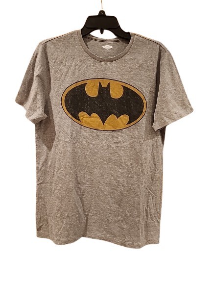 New DC Comics Distressed Batman Logo Mens Medium Soft Light Heather Grey Tee