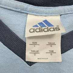Vintage Adidas V Neck T Shirt Mens Large Blue Contrast Collar Logo Tee