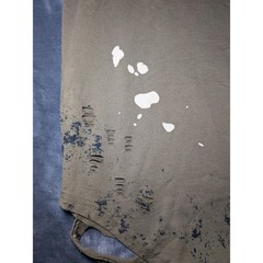 Civil Regime Distressed Scallop Tee Cotton Men Sz S Olive Bleach Paint Splatter