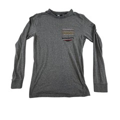 Beautiful Giant Shirt Men’s Small Gray Long Sleeve T-Shirt Southwestern Pocket