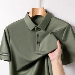 New Men’s Business Casual Short Sleeved Shirt with Badge Solid Color Polo Shirt