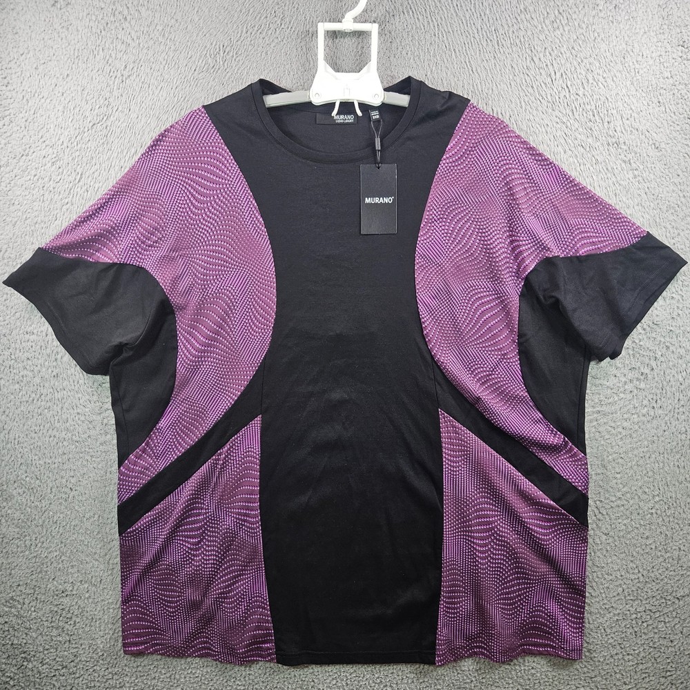 NEW Murano T-Shirt Men 3XB Stretch Short Sleeve Black Purple Liquid Luxury