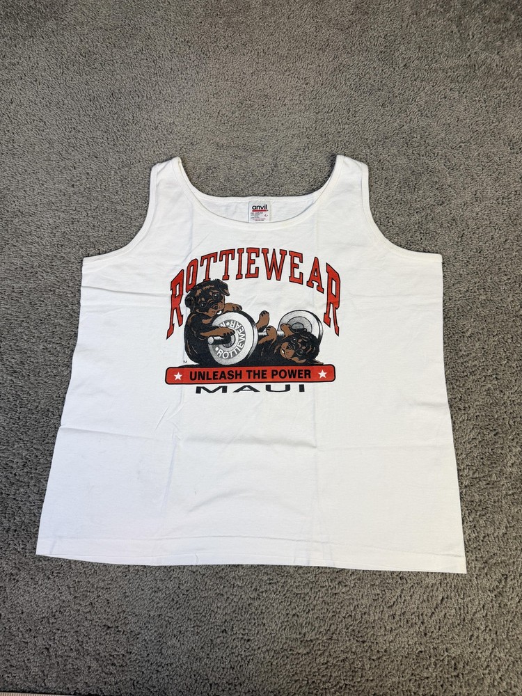 VTG 90s Rottiewear Shirt Mens L Tank Maui Rottweiler Muscle Body Building Gym