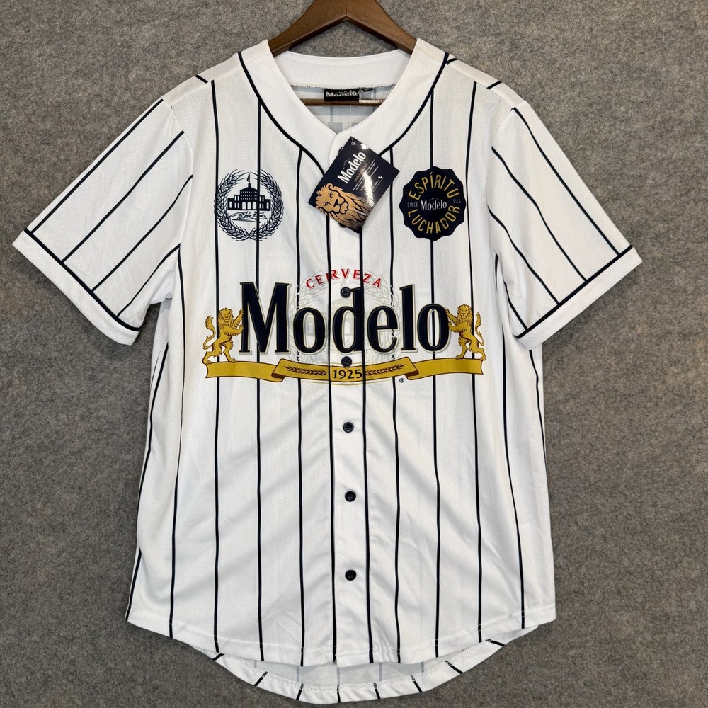 Modelo Especial Baseball Jersey Shirt Mens Medium Beer Pin Stripe World Series