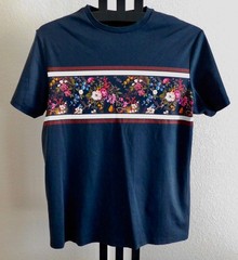 Murano Men’s XL Slim Fit T-Shirt Black Floral Stripe 100% Cotton Short Sleeve