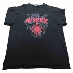 Vintage Avirex Y2K T Shirt Mens 2XL Black Silver Red Crest Gothic Style Cotton