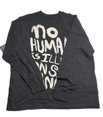 CHNGE Men’s No Human is Illegal Crew Neck Cuff Long Sleeve T-Shirt, Black, XS